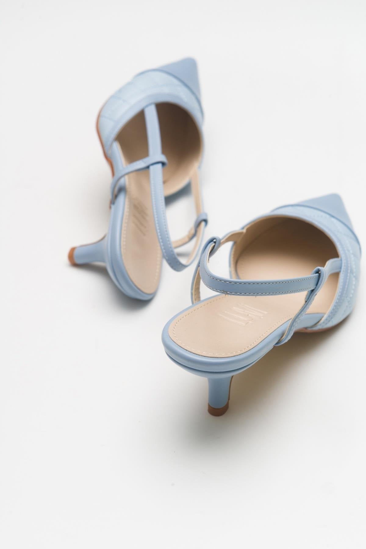 Point - Zapatos de tacón destalonados en azul celeste con punta (Mujer)