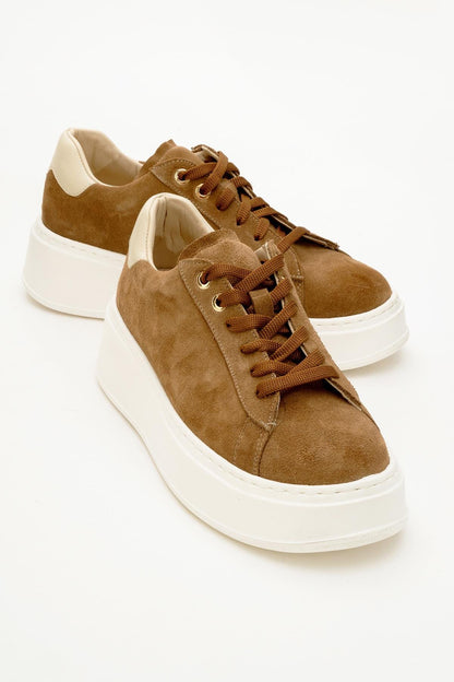 Gueno - Zapatilla de piel auténtica color topo (Mujer)