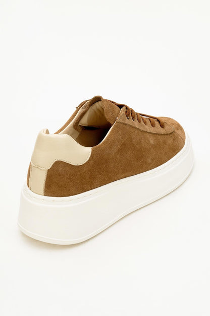 Gueno - Zapatilla de piel auténtica color topo (Mujer)