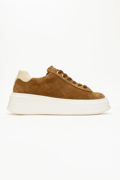 Gueno - Zapatilla de piel auténtica color topo (Mujer)