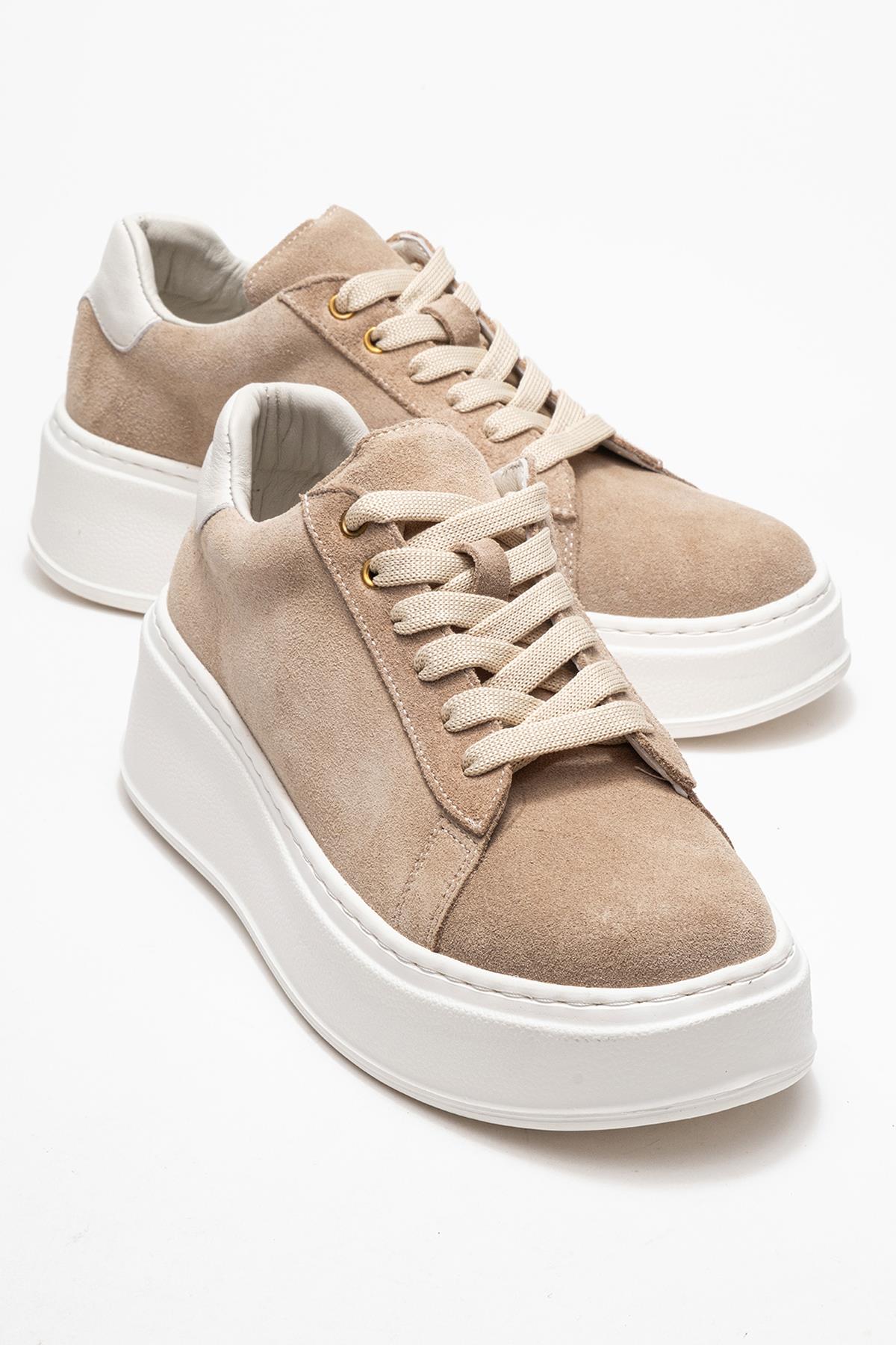 Gueno - Zapatilla de piel genuina beige (mujer)