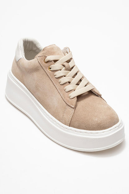 Gueno - Zapatilla de piel genuina beige (mujer)