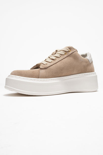 Gueno - Zapatilla de piel genuina beige (mujer)