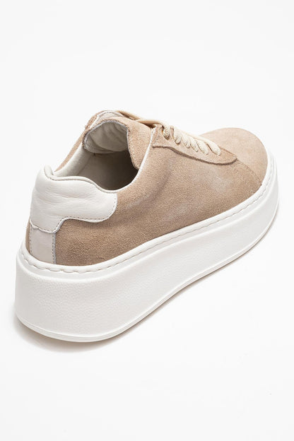 Gueno - Zapatilla de piel genuina beige (mujer)
