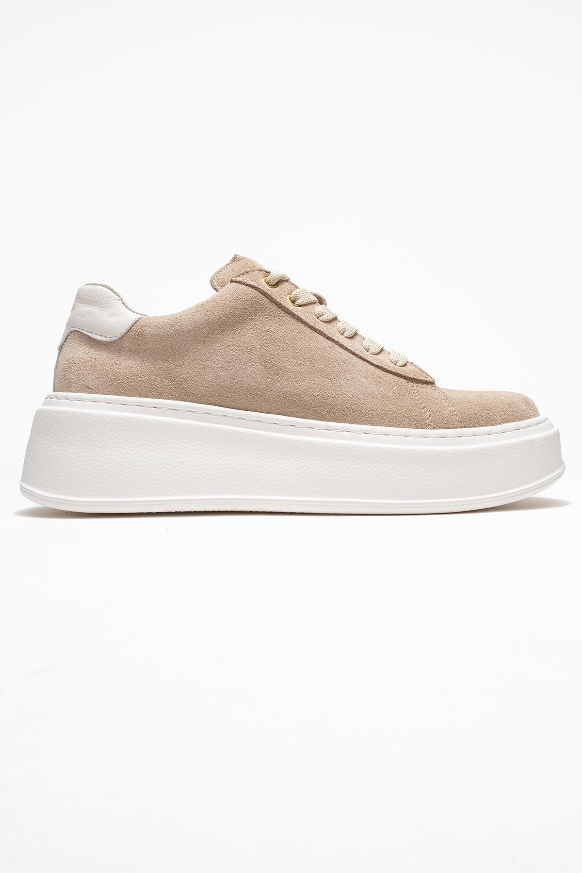 Gueno - Zapatilla de piel genuina beige (mujer)