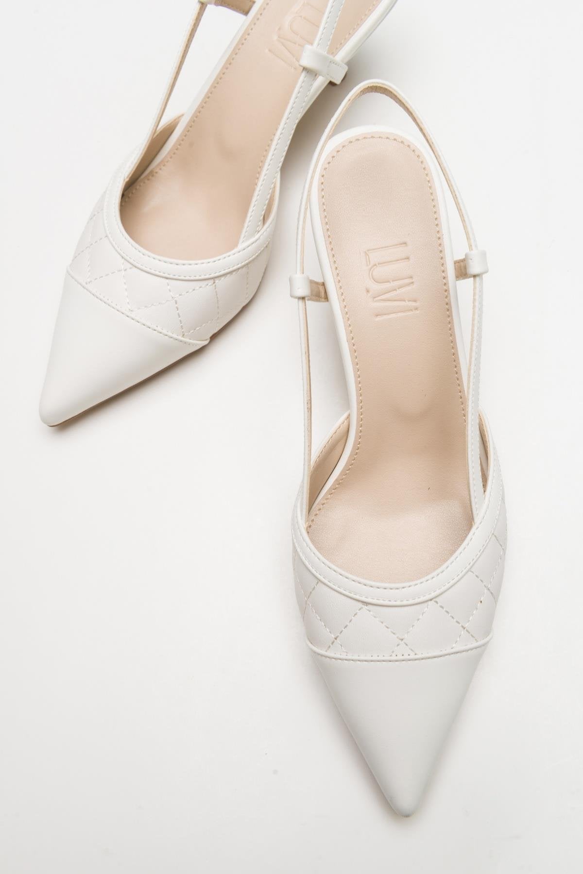 Artículo - Zapatilla de tacón destalonada con puntera en punta y color blanco (Mujer)