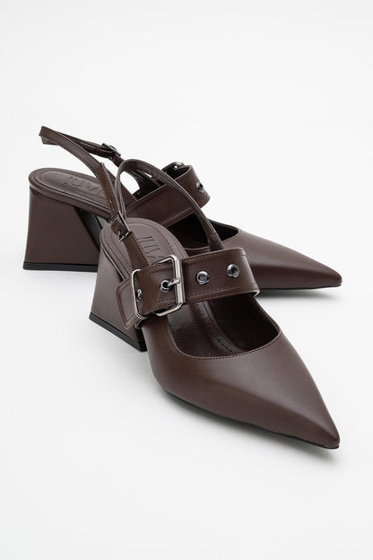 Nepido - Zapatilla de tacón de bloque con punta afilada en tono marrón (mujer)