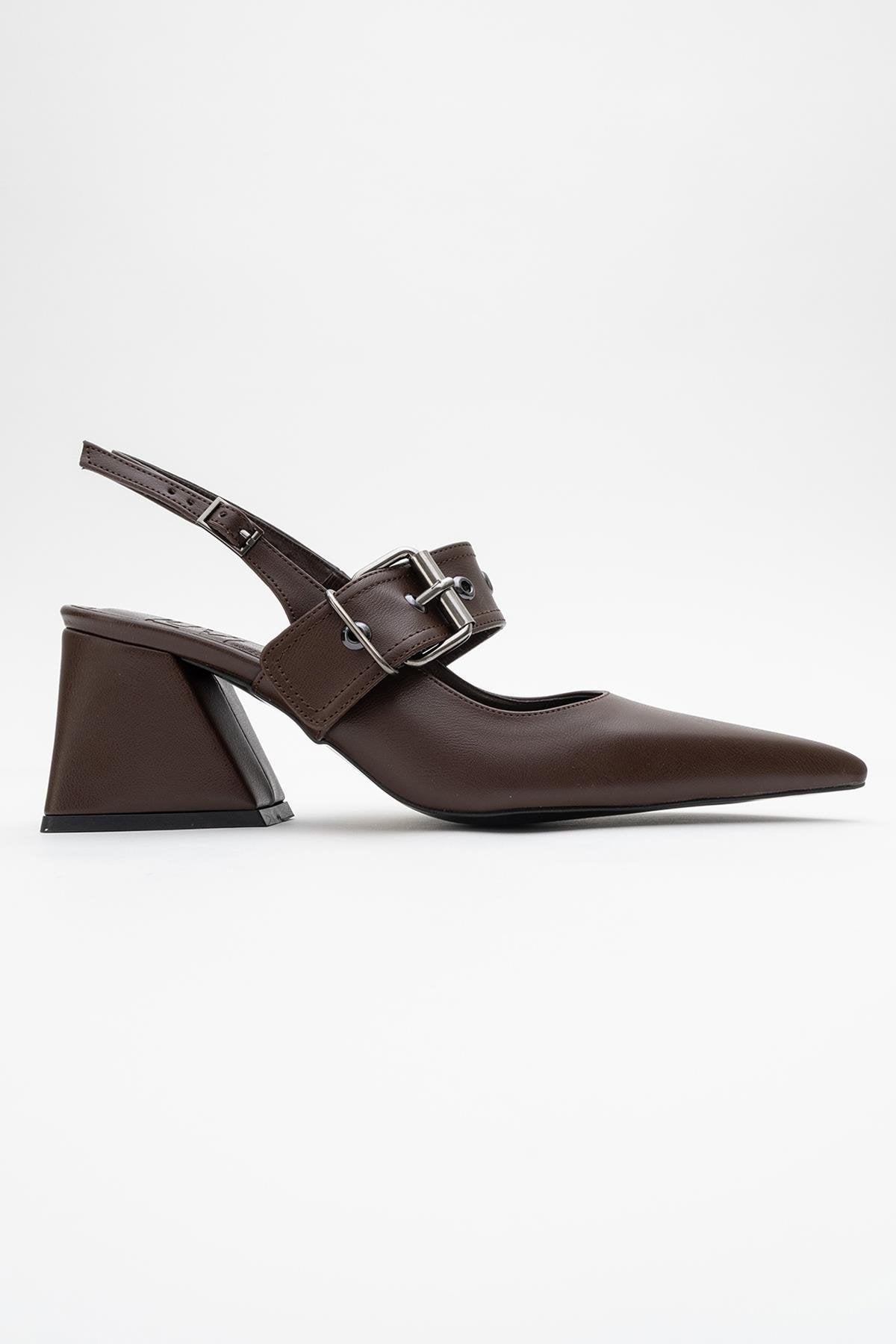 Nepido - Zapatilla de tacón de bloque con punta afilada en tono marrón (mujer)
