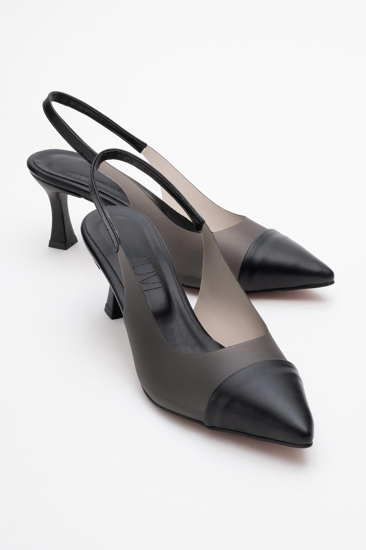 Moore - Zapatilla de tacón de aguja transparente negra (mujer)