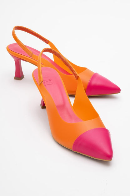 Moore - Zapatilla de tacón de punta transparente fucsia naranja (mujer)