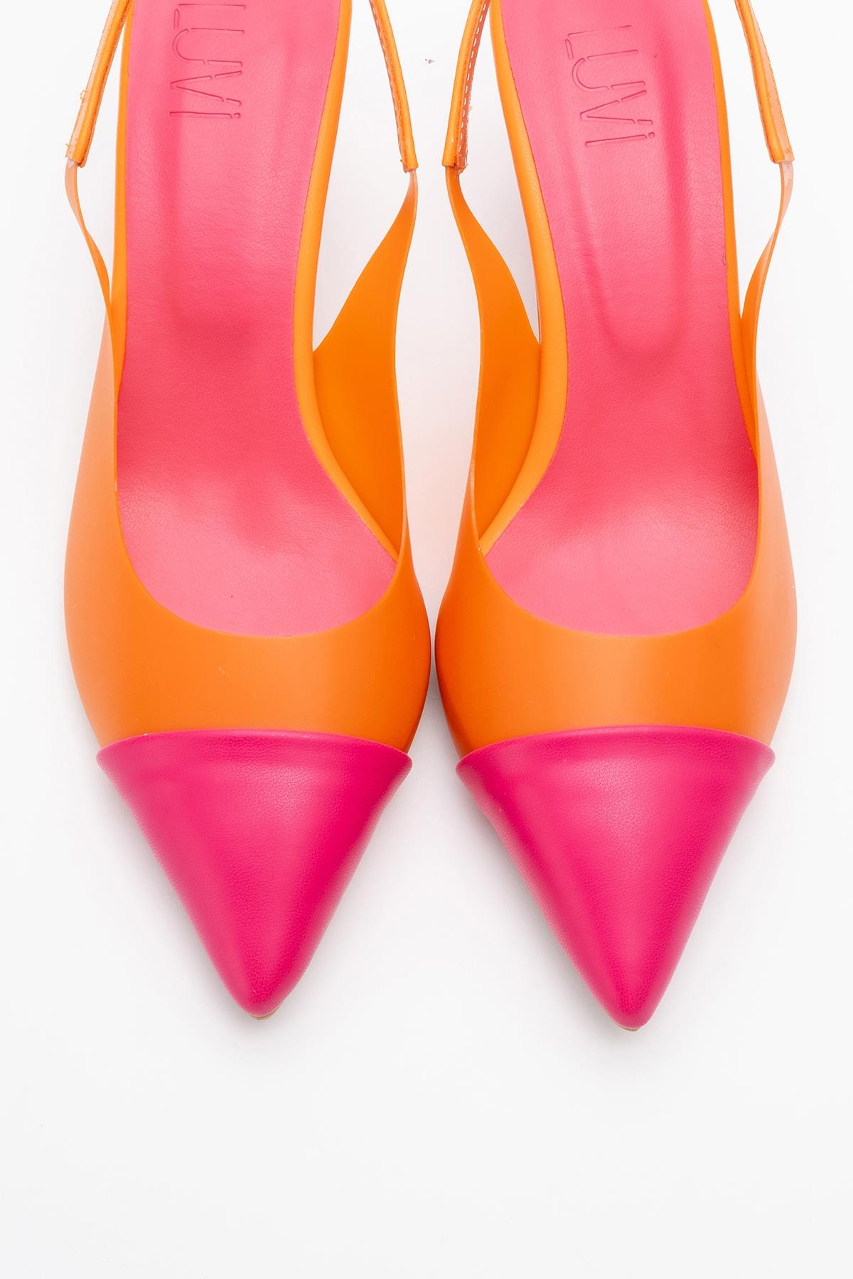 Moore - Zapatilla de tacón de punta transparente fucsia naranja (mujer)