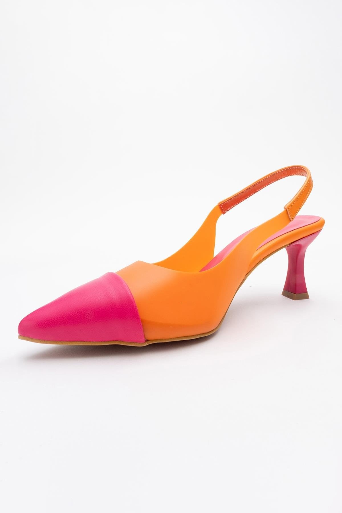 Moore - Zapatilla de tacón de punta transparente fucsia naranja (mujer)