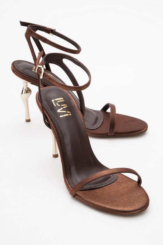 Jasmin - Zapatilla de tacón de aguja de satén color coñac (Mujer)