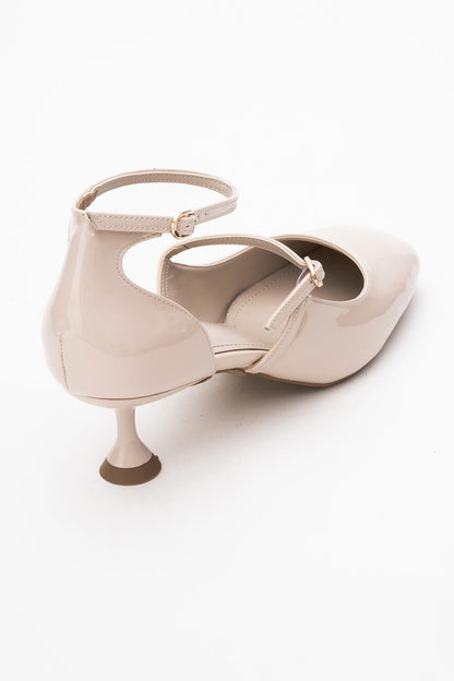 Emly - Zapatos de tacón destalonados en charol beige con punta cuadrada (mujer)