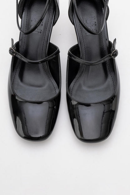 Emly - Black Patent Square Toe Slingback Pump (Women)