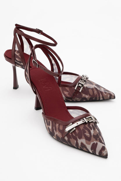 Giorno - Burgundy Patterned Mesh Ankle-Strap Stiletto (Women)