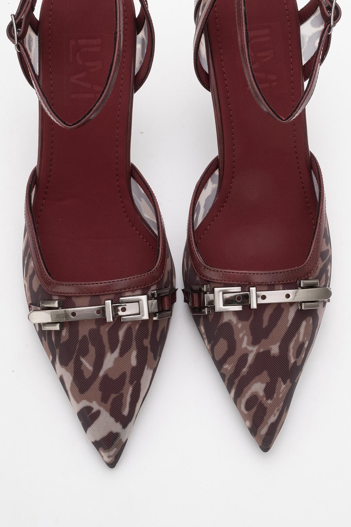 Giorno - Burgundy Patterned Mesh Ankle-Strap Stiletto (Women)
