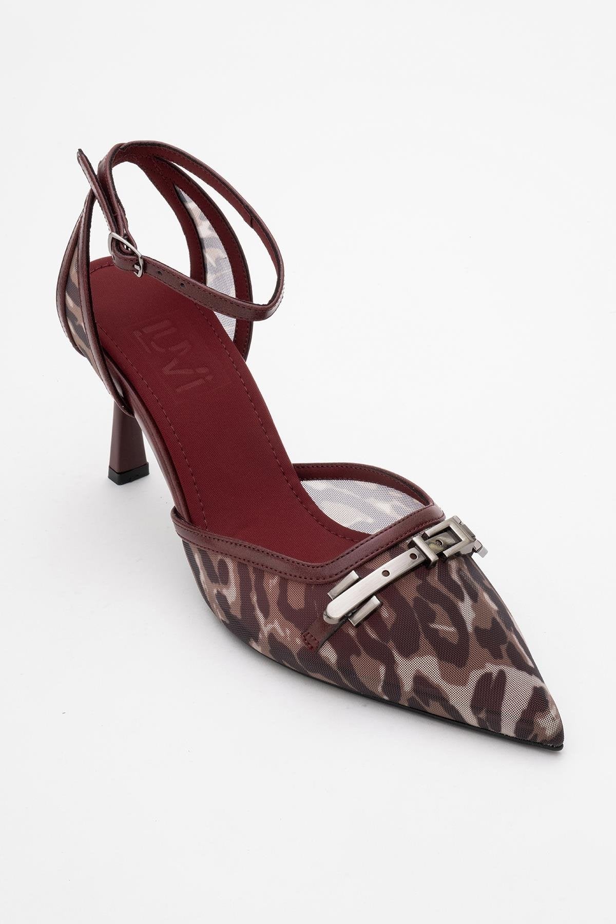 Giorno - Burgundy Patterned Mesh Ankle-Strap Stiletto (Women)