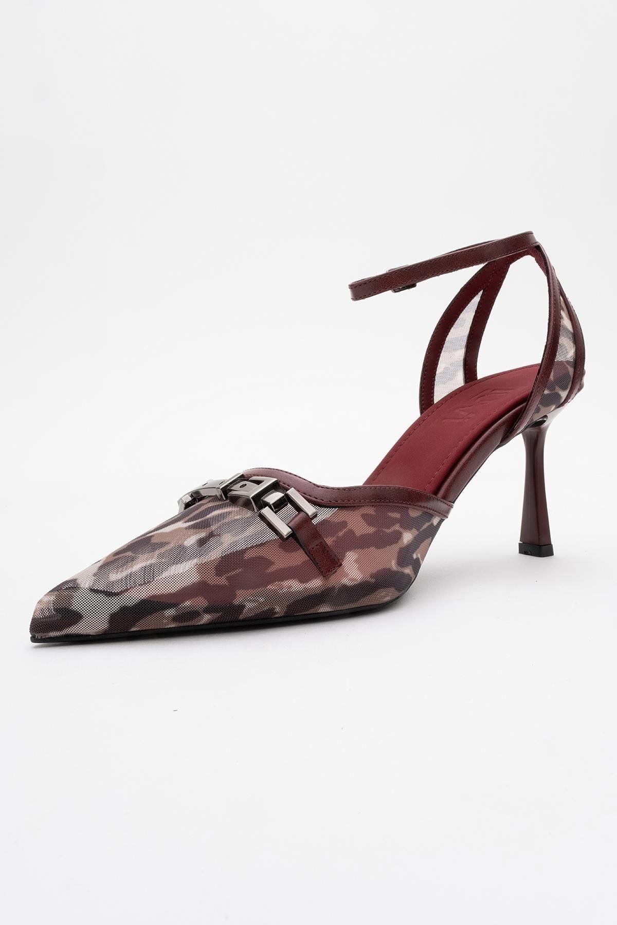 Giorno - Burgundy Patterned Mesh Ankle-Strap Stiletto (Women)