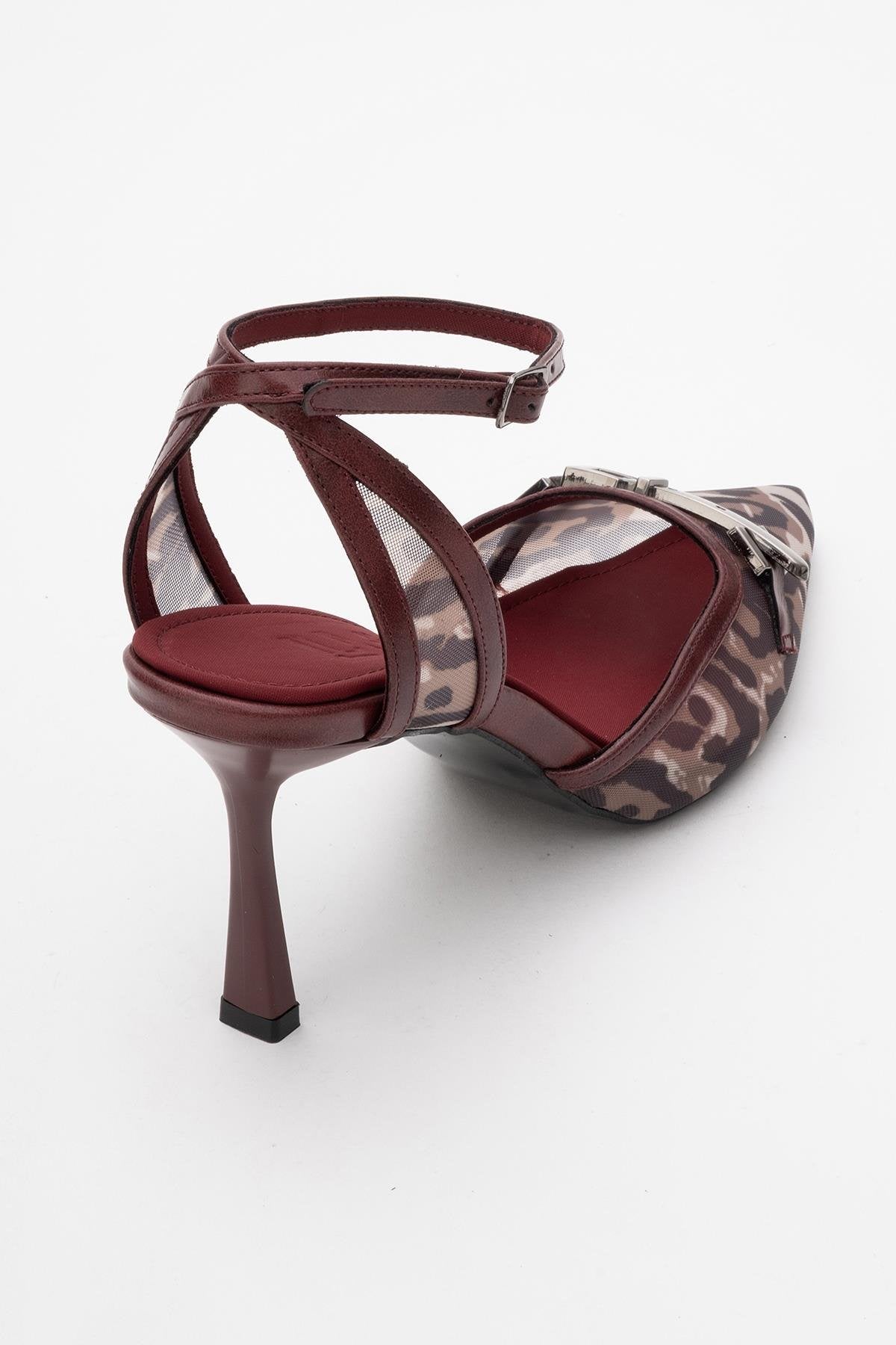 Giorno - Burgundy Patterned Mesh Ankle-Strap Stiletto (Women)