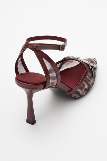 Giorno - Burgundy Patterned Mesh Ankle-Strap Stiletto (Women)