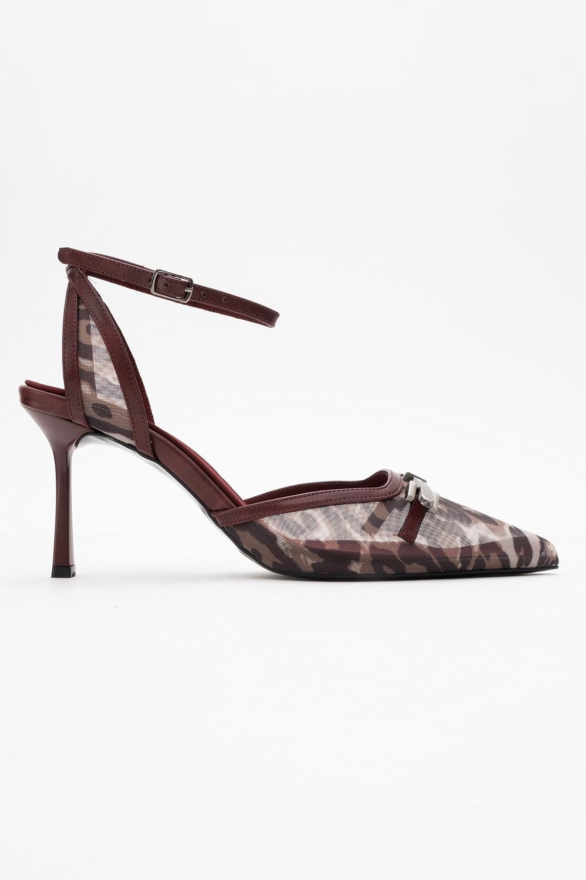 Giorno - Burgundy Patterned Mesh Ankle-Strap Stiletto (Women)