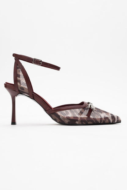 Giorno - Burgundy Patterned Mesh Ankle-Strap Stiletto (Women)
