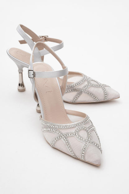 Volby - Zapatos de tacón de punta adornados en plateado (Mujer)