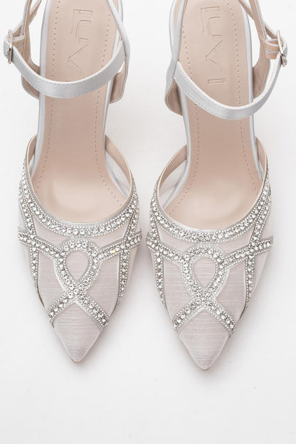 Volby - Zapatos de tacón de punta adornados en plateado (Mujer)