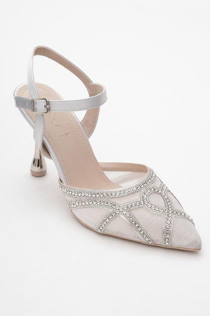 Volby - Zapatos de tacón de punta adornados en plateado (Mujer)