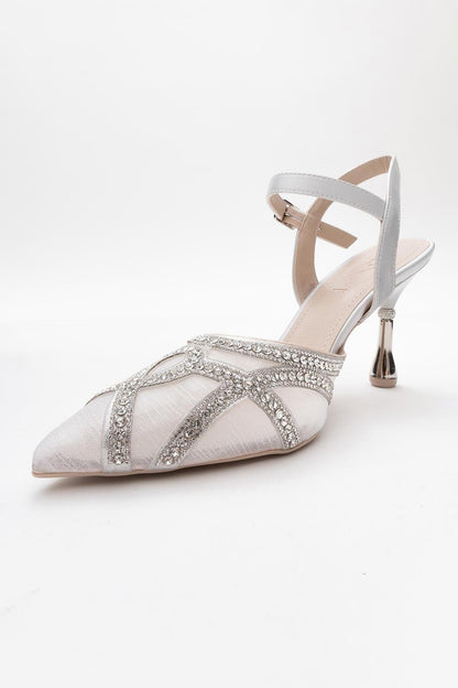 Volby - Zapatos de tacón de punta adornados en plateado (Mujer)