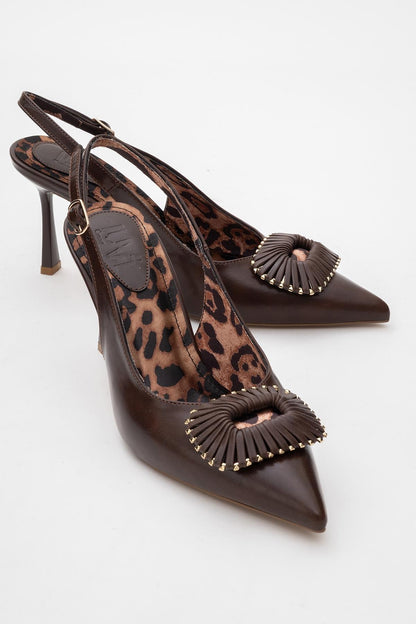 Spera - Zapatos de tacón con puntera en punta y hebilla con estampado marrón (mujer)