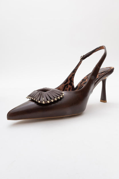 Spera - Zapatos de tacón con puntera en punta y hebilla con estampado marrón (mujer)