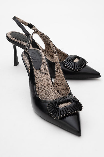 Spera - Zapato de tacón con puntera en pico, estampado y hebilla (Mujer)