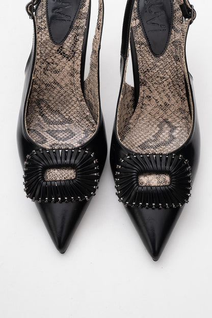 Spera - Zapato de tacón con puntera en pico, estampado y hebilla (Mujer)