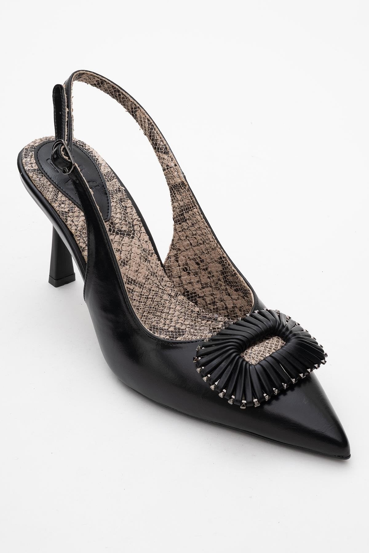 Spera - Zapato de tacón con puntera en pico, estampado y hebilla (Mujer)
