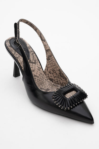 Spera - Zapato de tacón con puntera en pico, estampado y hebilla (Mujer)