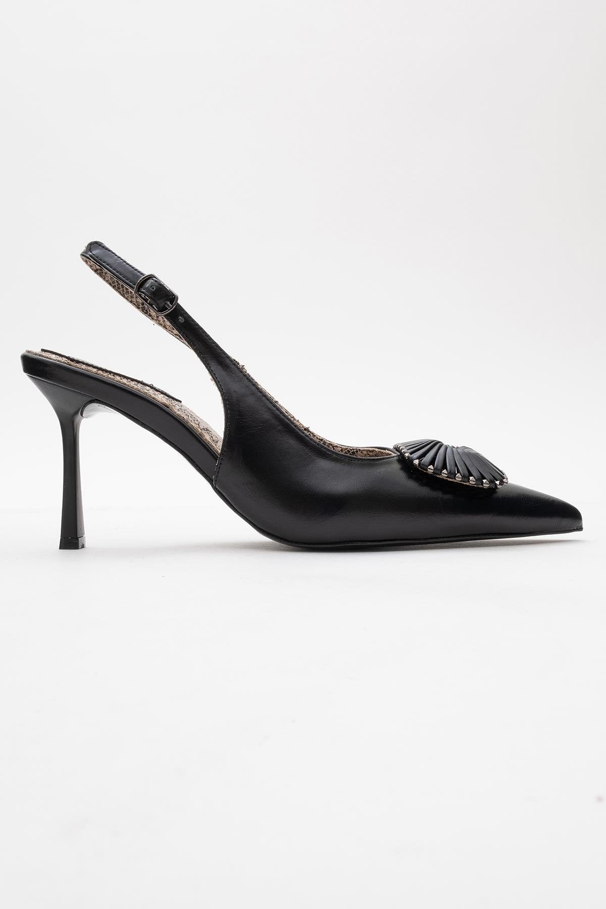 Spera - Zapato de tacón con puntera en pico, estampado y hebilla (Mujer)