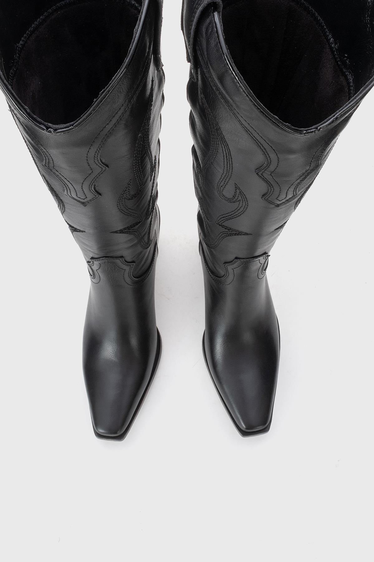 Pietro - Bota vaquera alta de cuero negro (Mujer)