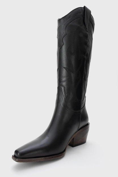 Pietro - Bota vaquera alta de cuero negro (Mujer)