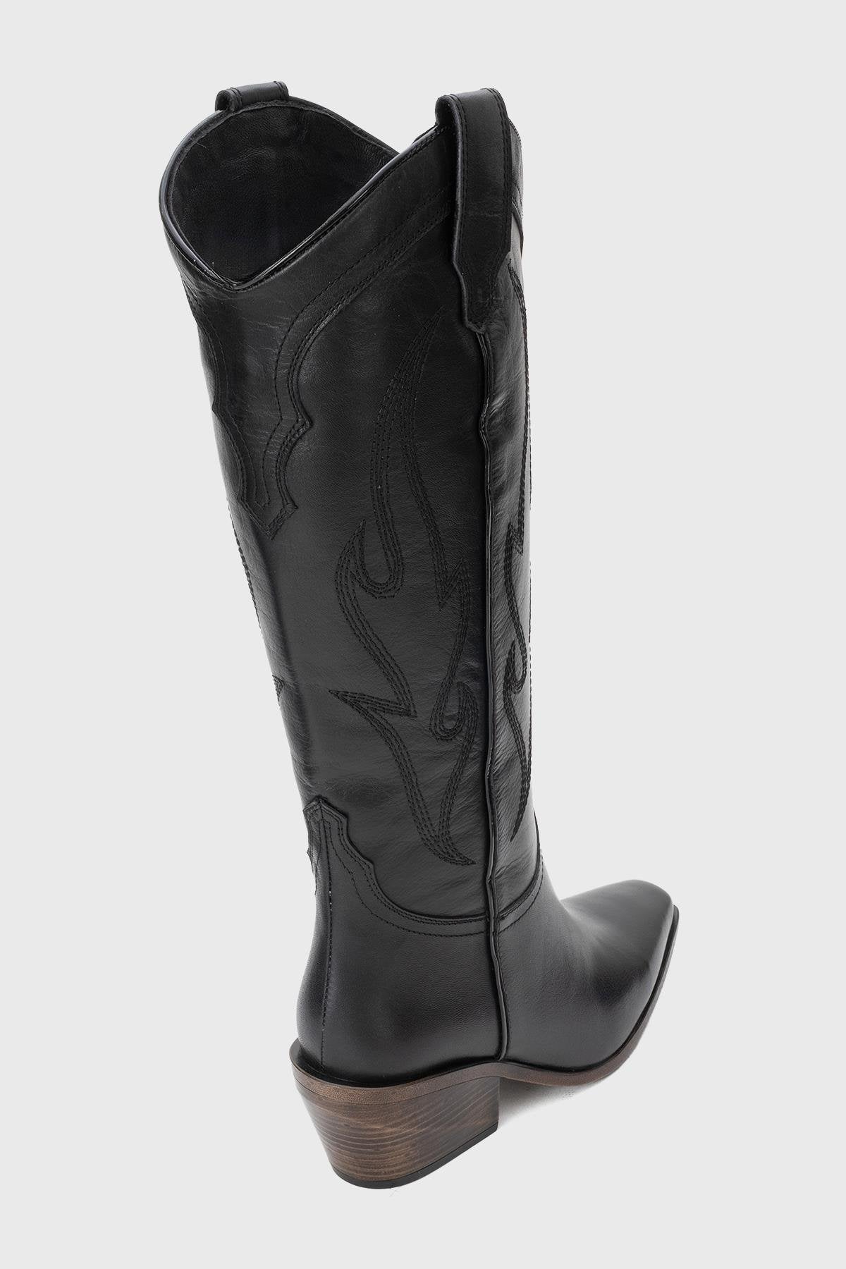 Pietro - Bota vaquera alta de cuero negro (Mujer)