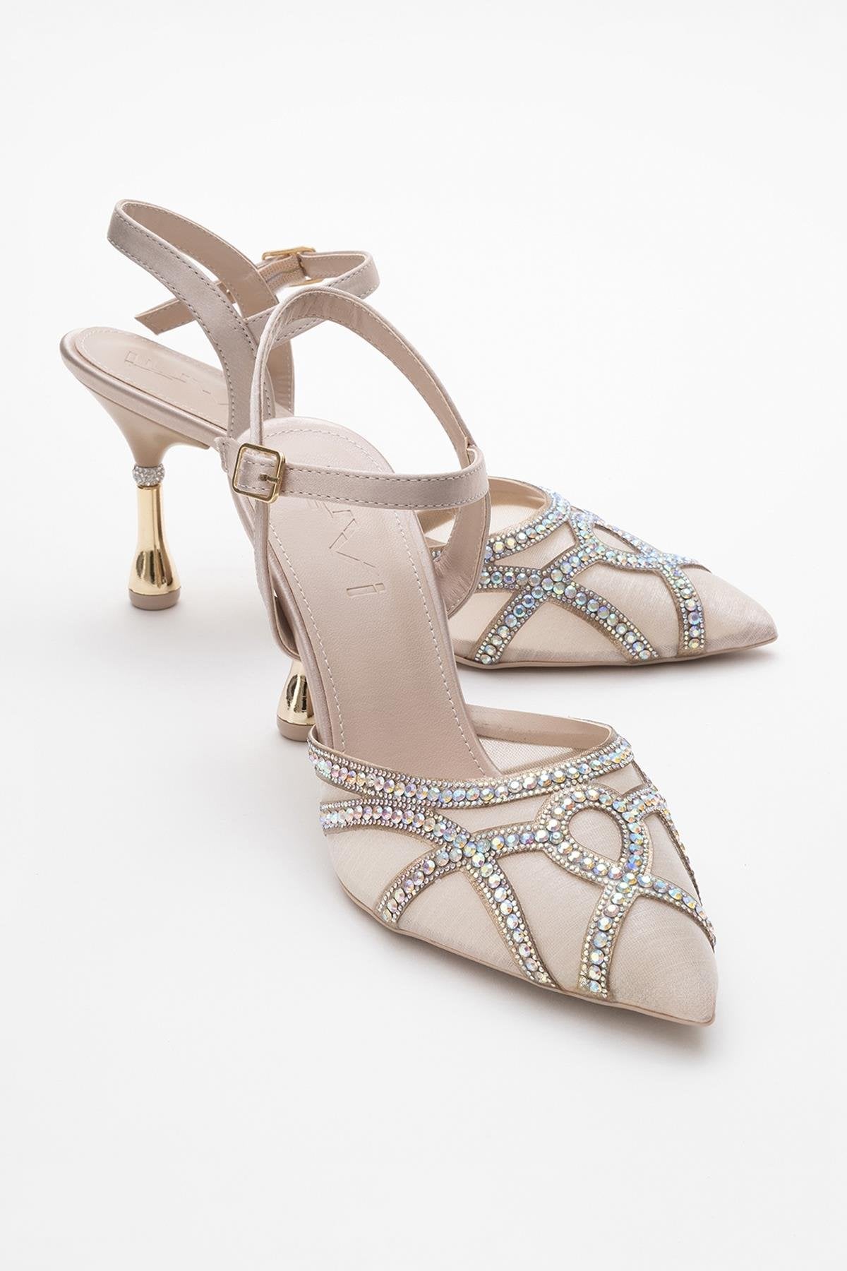 Volby - Zapatos de tacón en punta adornados color beige (mujer)