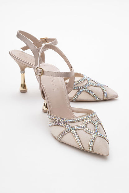 Volby - Zapatos de tacón en punta adornados color beige (mujer)