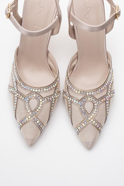 Volby - Zapatos de tacón en punta adornados color beige (mujer)