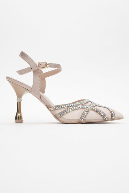 Volby - Zapatos de tacón en punta adornados color beige (mujer)