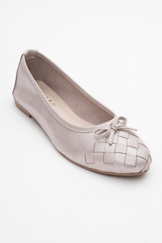 03 - Beige Glitter Genuine Leather Ballet Flat (Women)