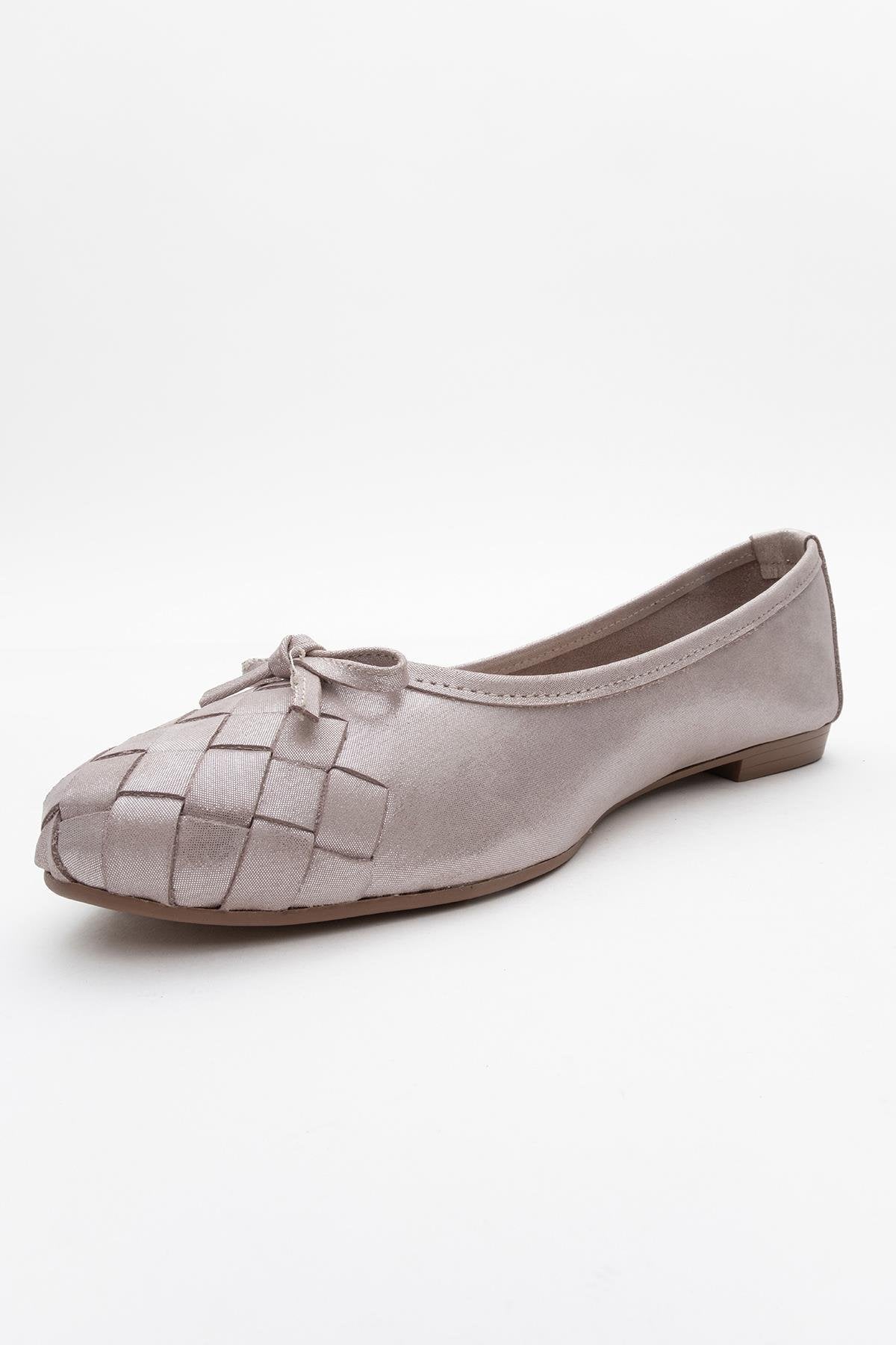03 - Bailarinas planas de piel auténtica con purpurina beige (Mujer)