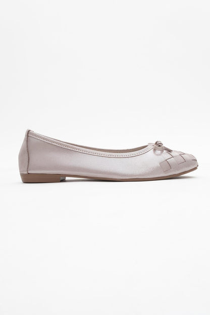 03 - Bailarinas planas de piel auténtica con purpurina beige (Mujer)