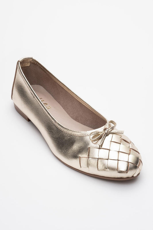 03 - Gold Genuine Leather Ballet Flat (Women)