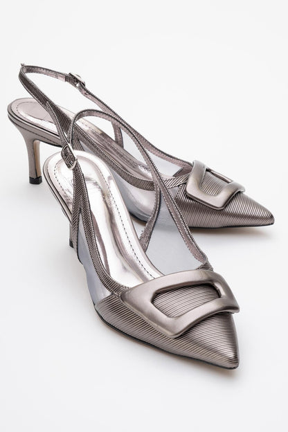 Foley - Stiletto sin talón con punta afilada y rayas color platino (mujer)